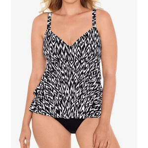 Swim Solutions Black Tankini Ruffled One-piece Swimsuit 10 NEW